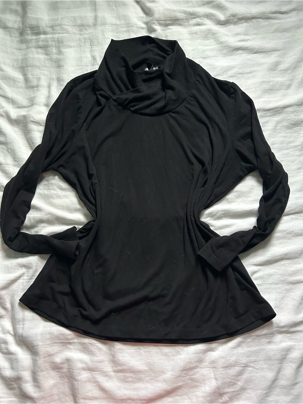 Women's Black Long-Sleeve Draped Cowl Neck Tee